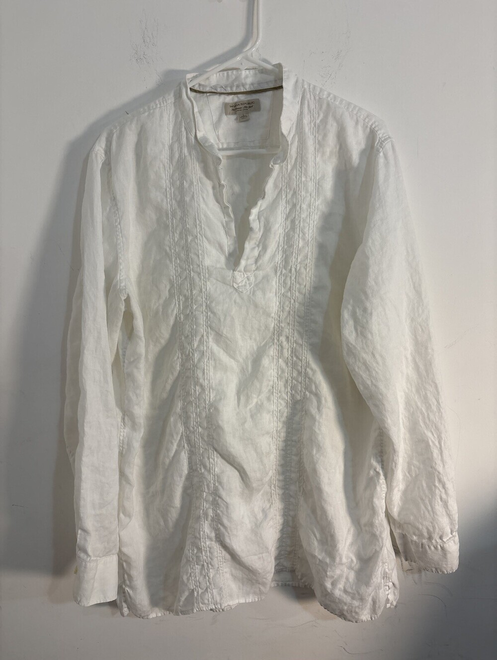 Banana Republic Large White Linen Tunic Top Long Sleeve Pintuck Boho India